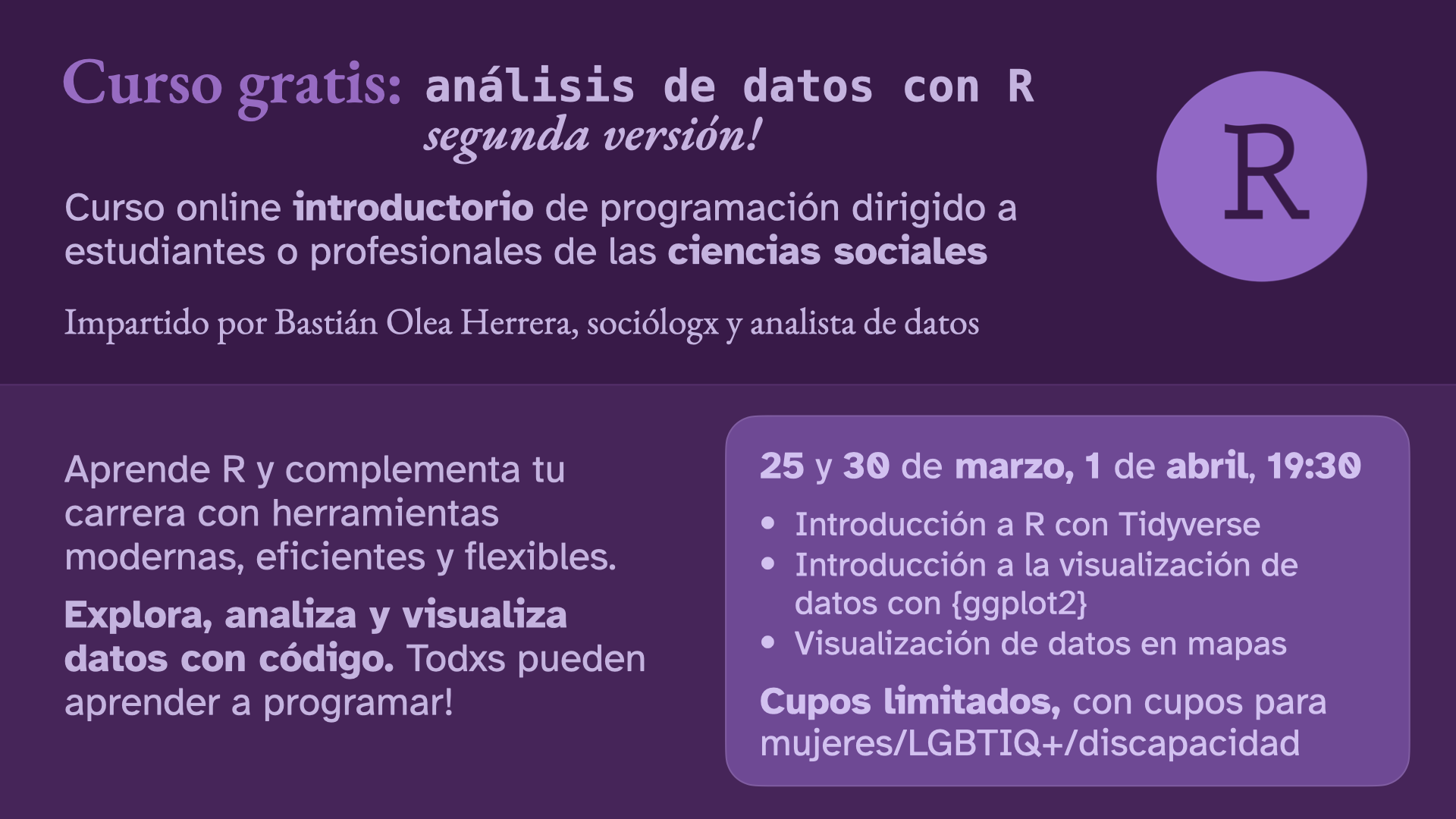 ¿Quieres aprender R para analizar datos? Inscríbete a mi curso!