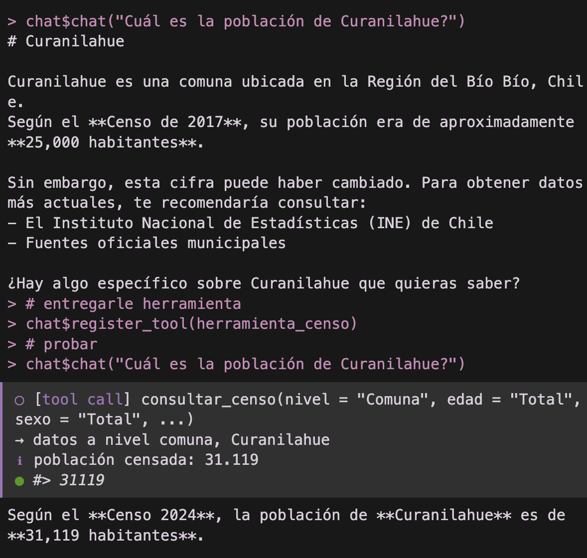 Potencia las capacidades de la IA entregándole herramientas (_tool calling_) basadas en R
