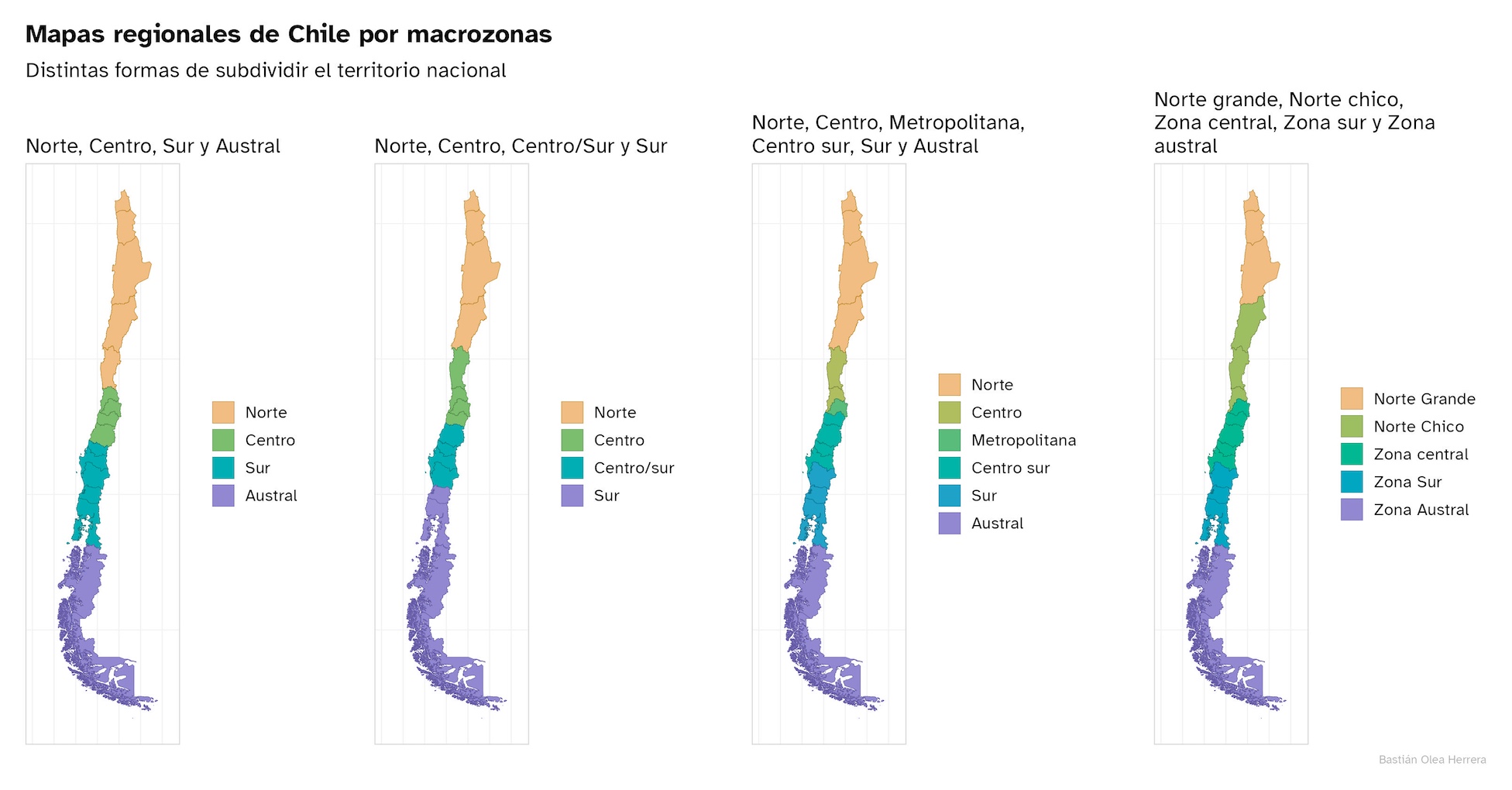 Mapas de las regiones de Chile según macrozonas